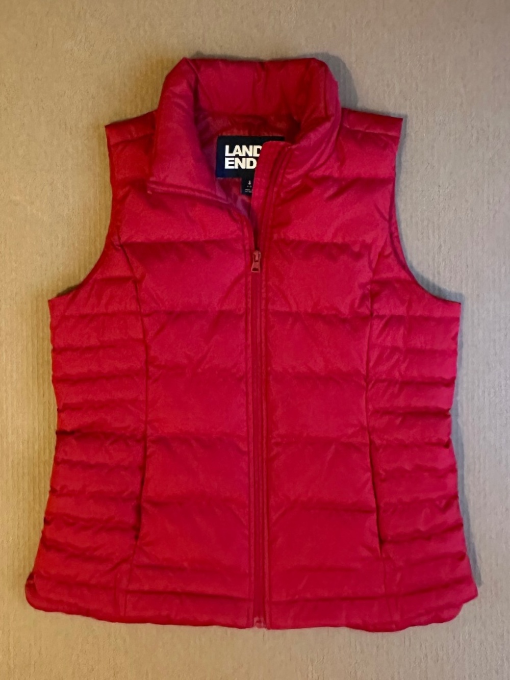Lands End Red Down Filled Quilted Puffer Vest Size Small 6-8 Full Zip